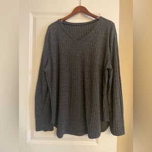 Gray V-Neck soft Ribbed Women's Sweater